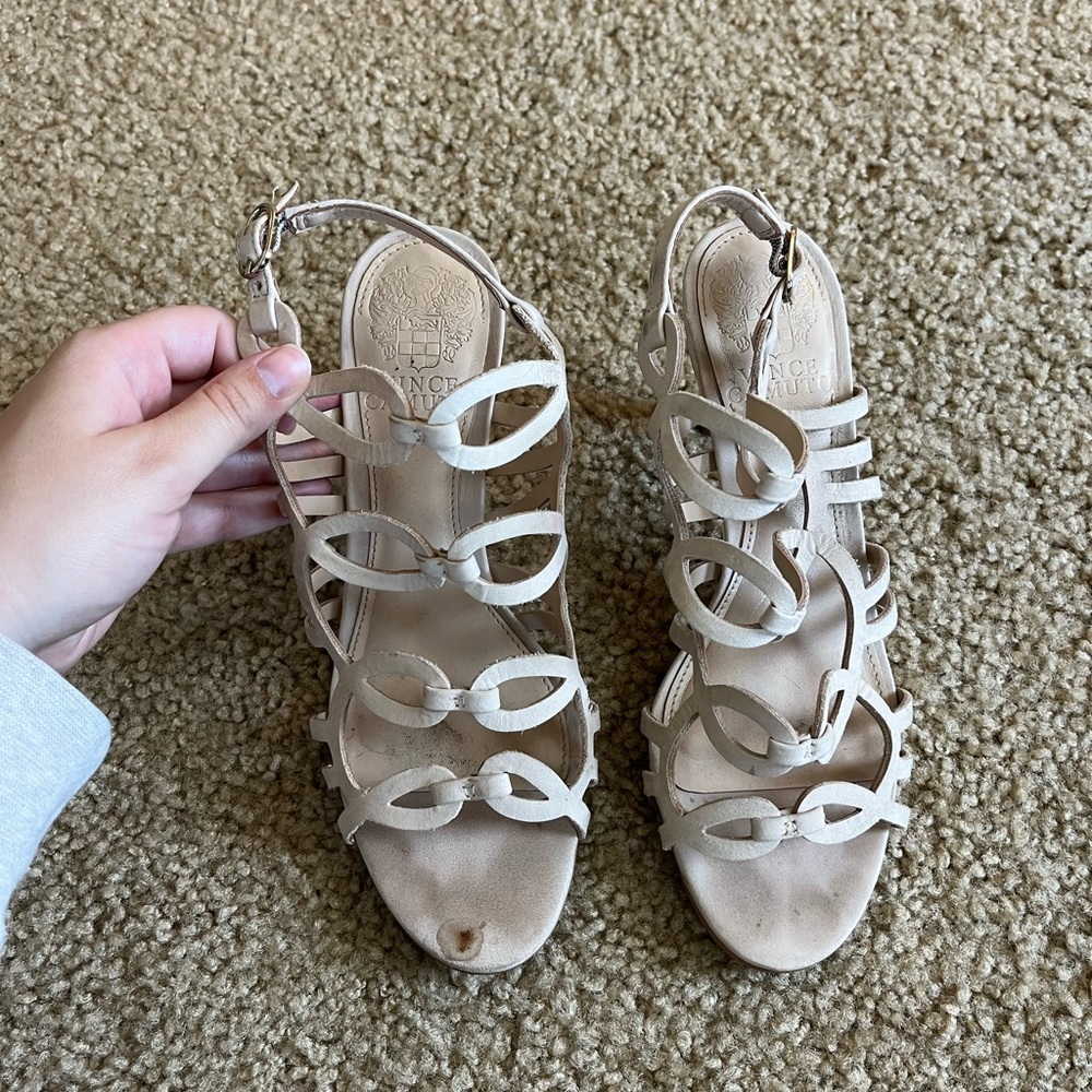 Vince Camuto Beige Strappy Heels